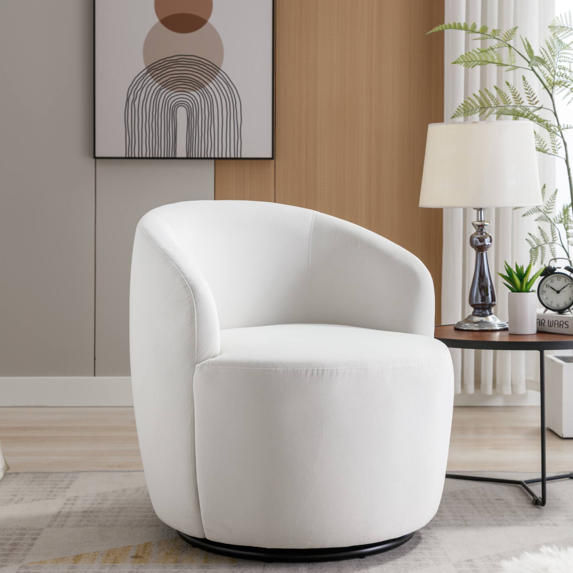 Alt View 7. GOODSILO - Contemporary Velvet Swivel Accent Armchair with Ergonomic Design and 360-Degree Rotation - White.