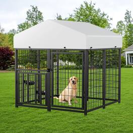LOVMOR - Outdoor Dog Pen 4-ft L x 4-ft W x 4.25-ft H Metal Pet Kennel with Weatherproof Coating Portable Fence