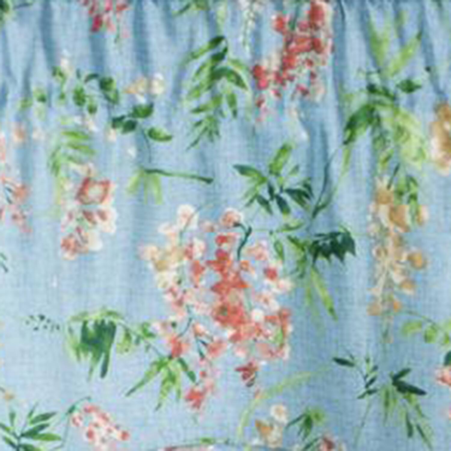 Left. Ellis Curtain - Ellis Curtain Wisteria Lined Light Blocking Window Scallop Valance - 50x15" Turquoise - Turquoise.
