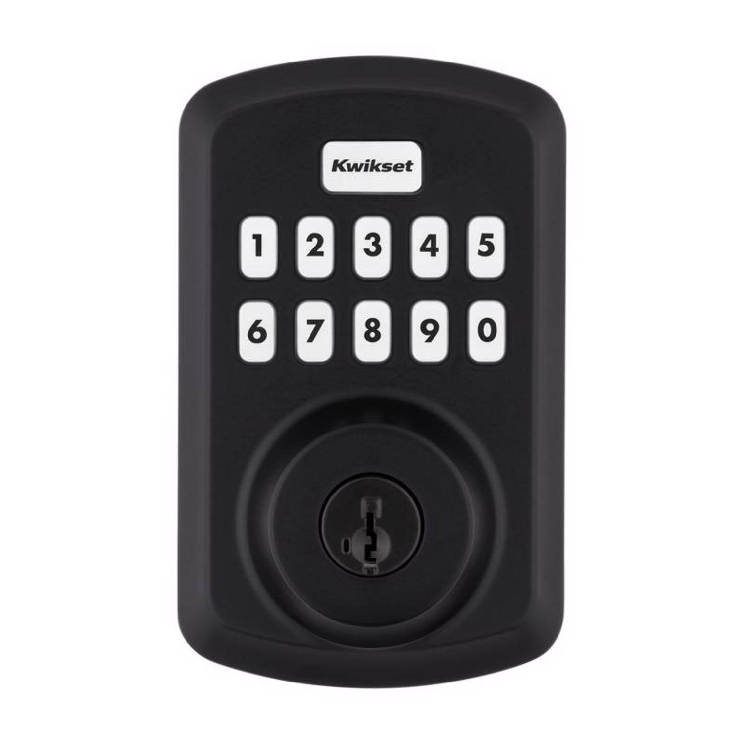 Angle. Kwikset - Kwikset Matte Black Metal Electronic Touch Pad Deadbolt - Matte black.