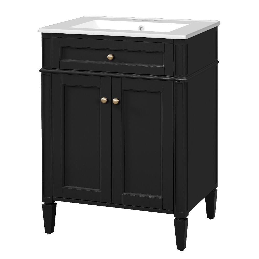 Alt View 7. Loheer - Loheer 24 inch bathroom vanity with sink, Black Modern Bathroom Vanity with Tip-Out Drawer - Black.