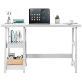 Kadyn - Wooden Trestle Computer Desk with 2-Tier Removable Shelves- Home Office Desks, Gaming Computer Desks for Study - White