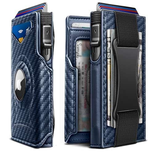 Vulpecula Spade - Airtag Wallet Men,Mens Slim Front Pocket Wallet Money Clip Standard or Apple Airtag Use 3.8"×2.8"×0.9" - Purplish Blue2715