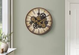 BreeBe - Clocks, 20' Round, Gear Mechanism, Wall Clock, Transitional - Brown