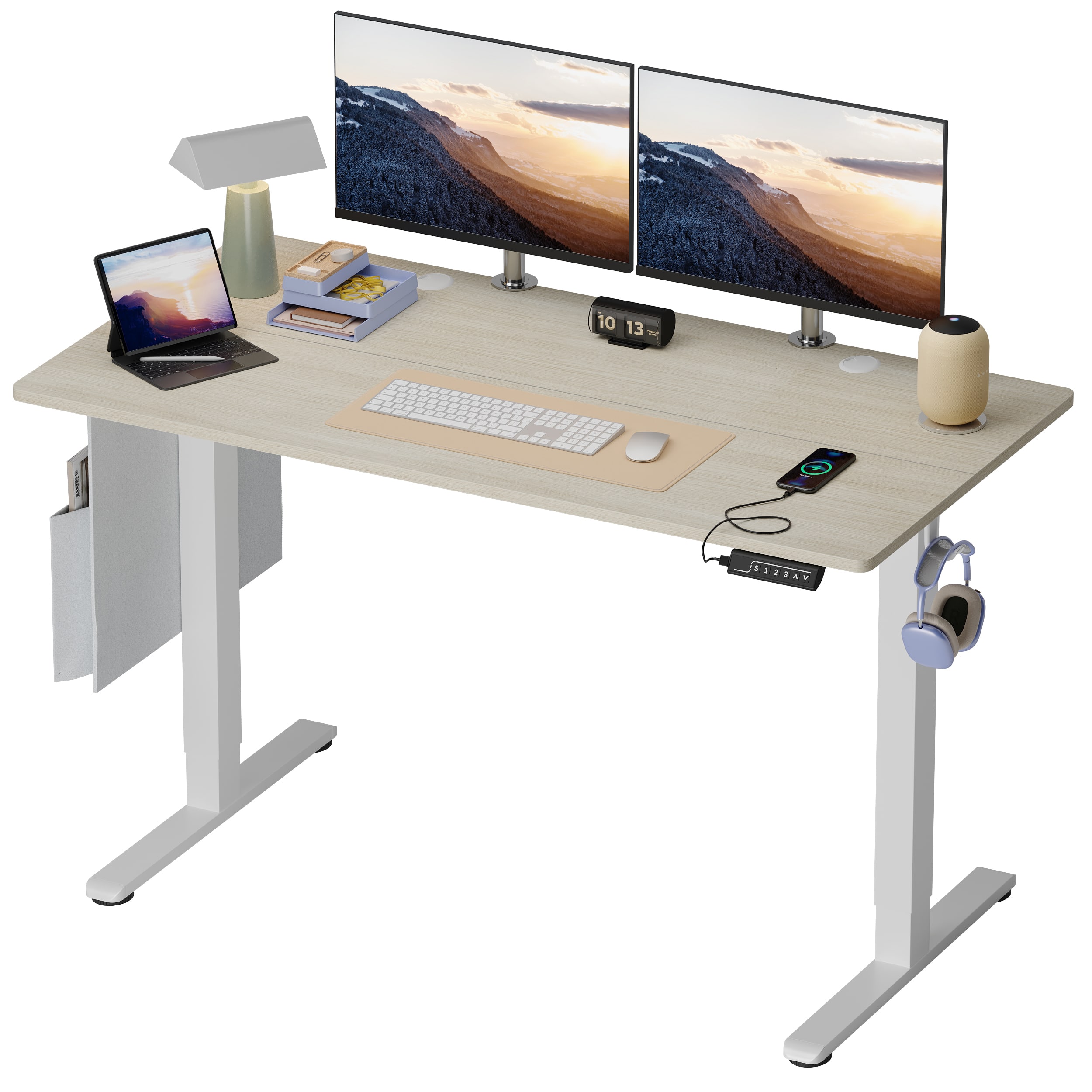 Front. Bestier - 55-inch Electric Standing Desk with USB, Memory Settings & Quiet Lift - White Oak.