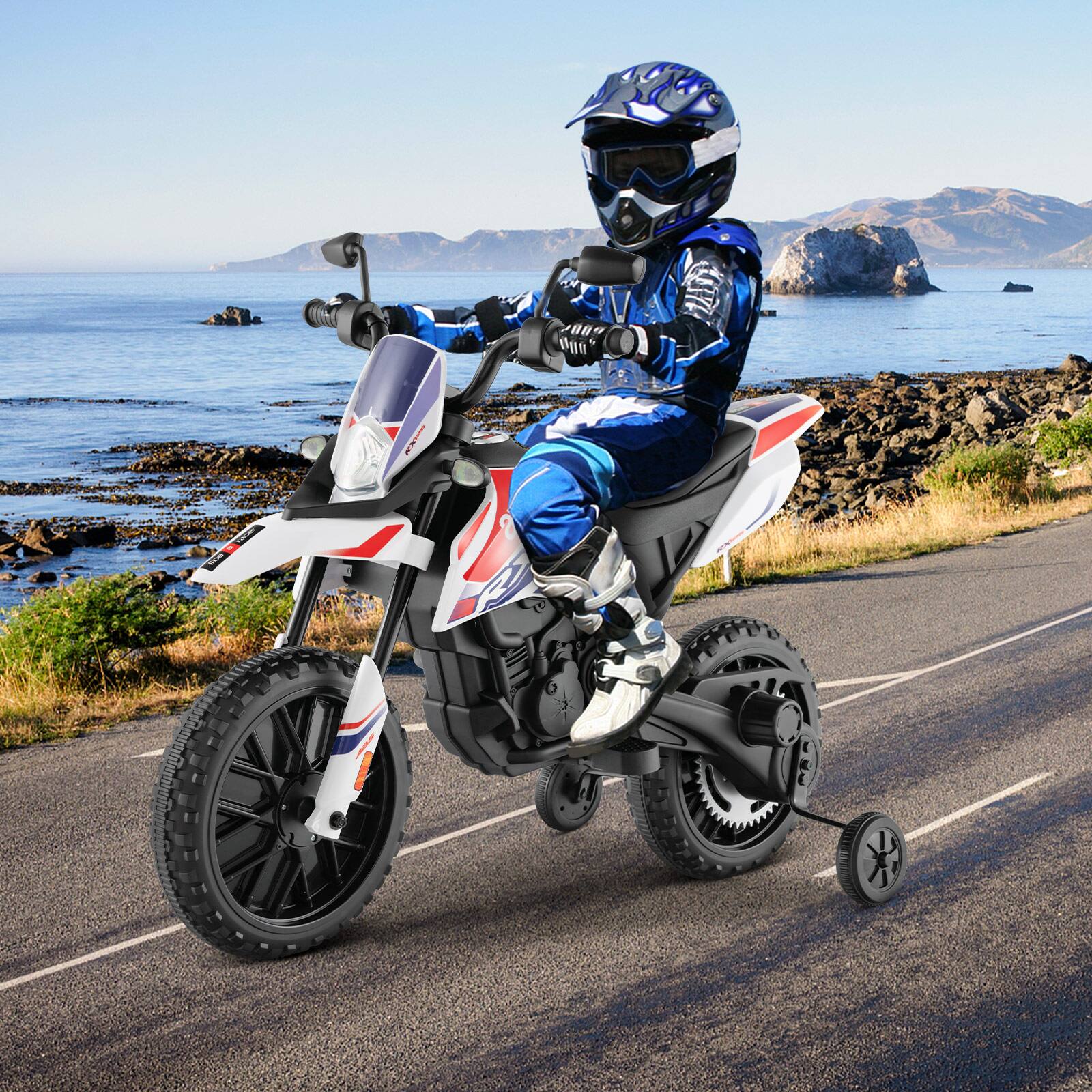 Alt View 1. Costway - Costway 12V Licensed Aprilia Kids Ride On Motorcycle Electric Dirt Bike with Light & Music - White.