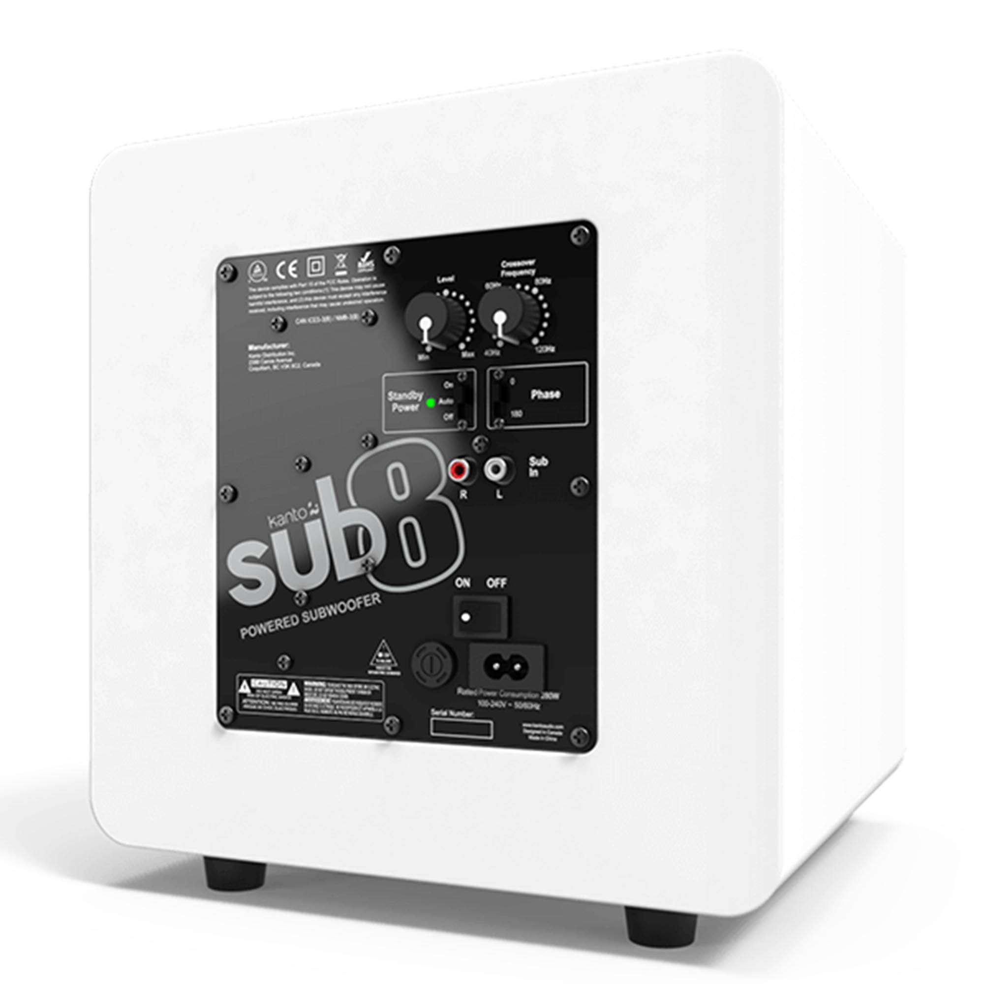 CE Lea - Frequency - Standby Phase Power - Sub in R L kanto sub8 POWERED SUBWOOFER ON OFF Ratec Cobumghor - NOM