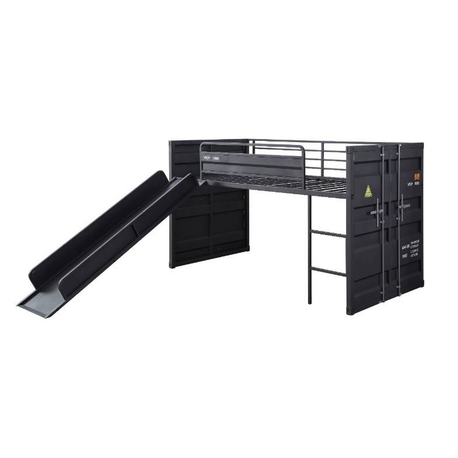 Alt View 2. Manhattan Lane - Twin Loft Bed with Metal Frame and Slide - Gray.