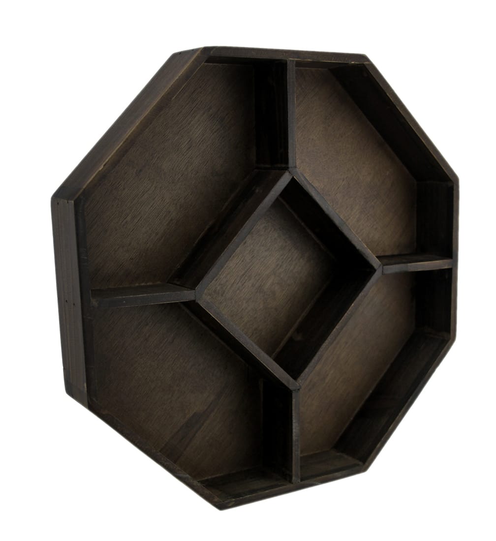 Zeckos - Dark Wooden Geometric Hexagon Crystal Display Shelf - Brown