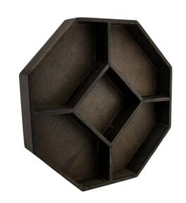 Zeckos - Dark Wooden Geometric Hexagon Crystal Display Shelf - Brown