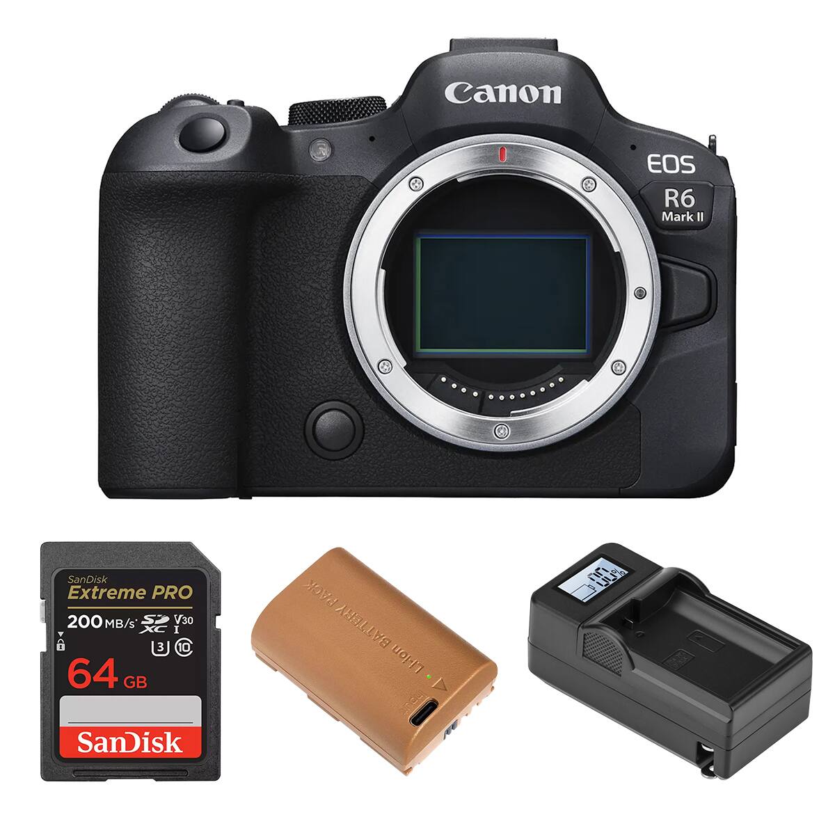 Canon EOS R6 Mark II  
SanDisk Extreme PRO 200 MB/s V30 I 64 GB  
PACK BATTERY Li-ion