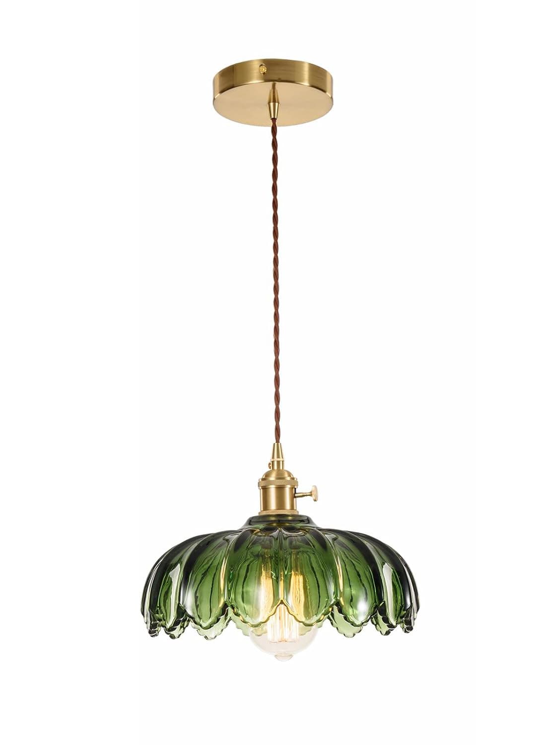 Front. FINEAK - Vintage Gold Glass Pendant Lights - Modern Chandelier with Green Shade - Green.