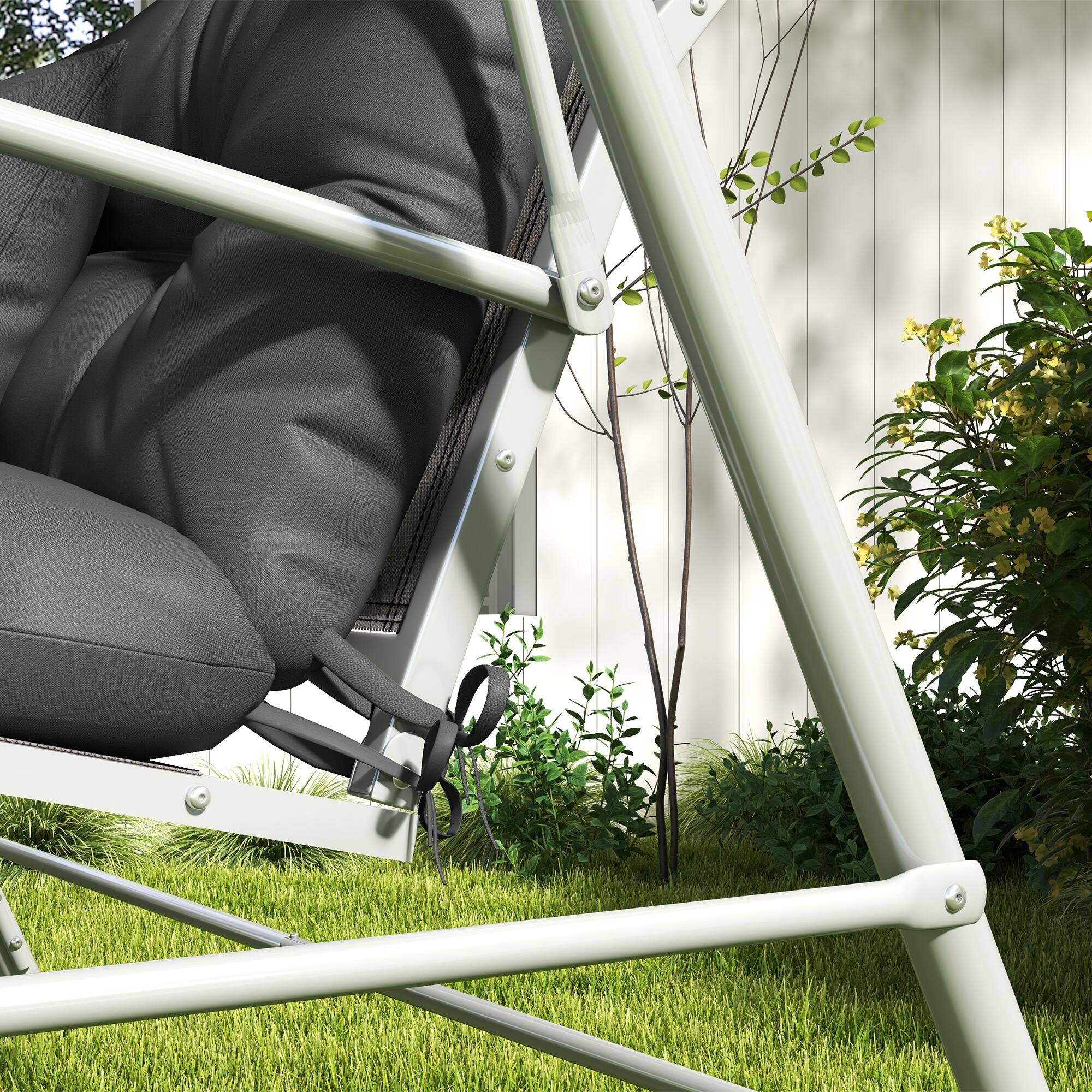 Alt View 8. Outsunny - 59" Tufted Bench Cushions & Throw Pillows, 4 Piece Swing Cushion Set, Indoor/Outdoor Replacement Bench Seat Pad - Charcoal Gray.