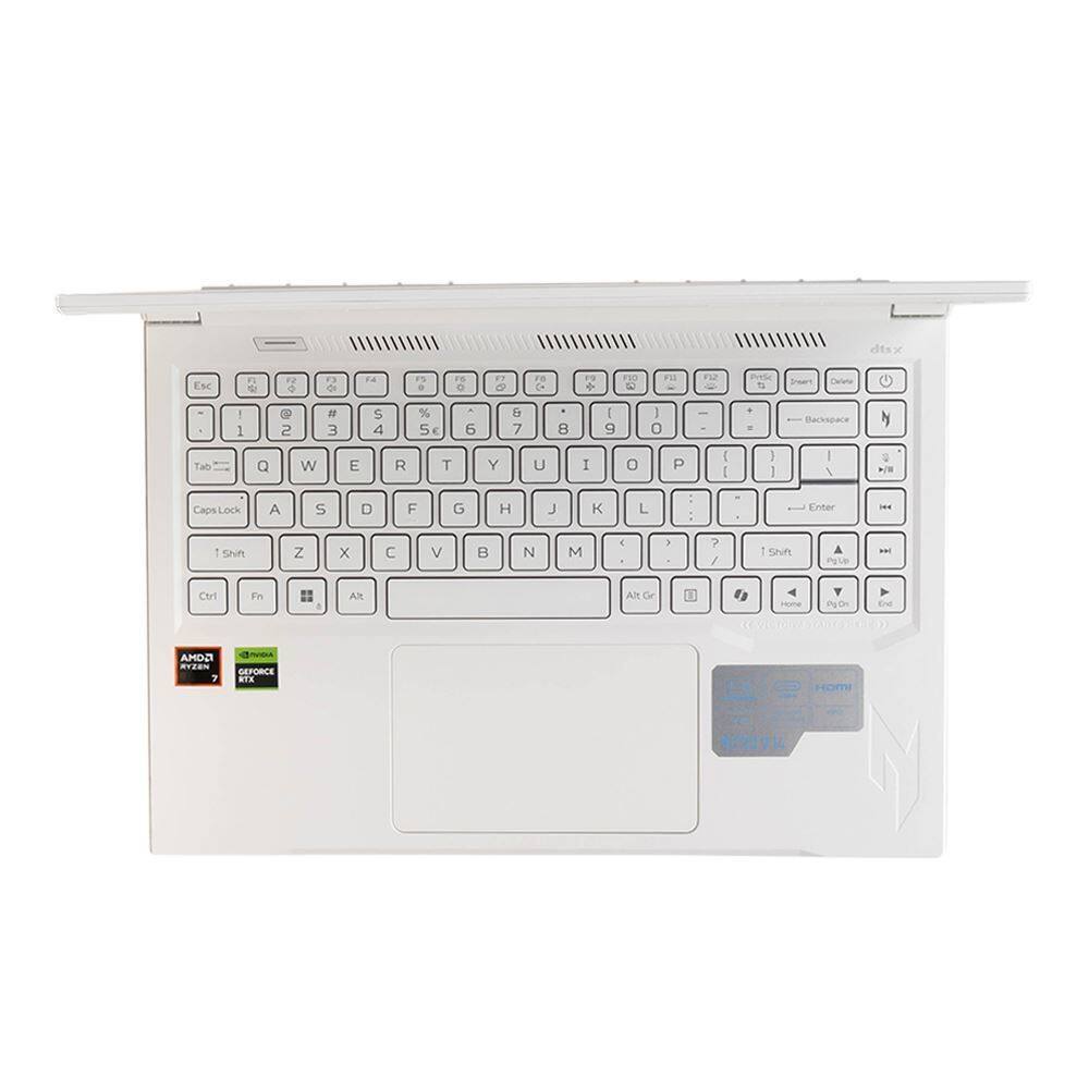 Sure, here is the corrected and grouped text from the image:

---

**Top Row:**
- Esc
- F1 F2 F3 F4 F5 F6 F7 F8 F9 F10 F11 F12
- Insert Delete

**Second Row:**
- 1 ! 2 @ 3 # 4 $ 5 % 6 ^ 7 & 8 * 9 ( 0 ) - _ + = Backspace

**Third Row:**
- Tab Q W E R T Y U I O P [ ] \ Enter

**Fourth Row:**
- Caps Lock A S D F G H J K L ; ' Enter

**Fifth Row:**
- Shift Z X C V B N M , . / Shift

**Function Keys:**
- Fn Ctrl Alt

**Stickers:**
- AMD Ryzen 7
- NVIDIA GeForce GTX 1050 Ti

**Other Labels:**
- dts x
- Home

---

This text is organized based on the layout of the keyboard and the stickers on the laptop.