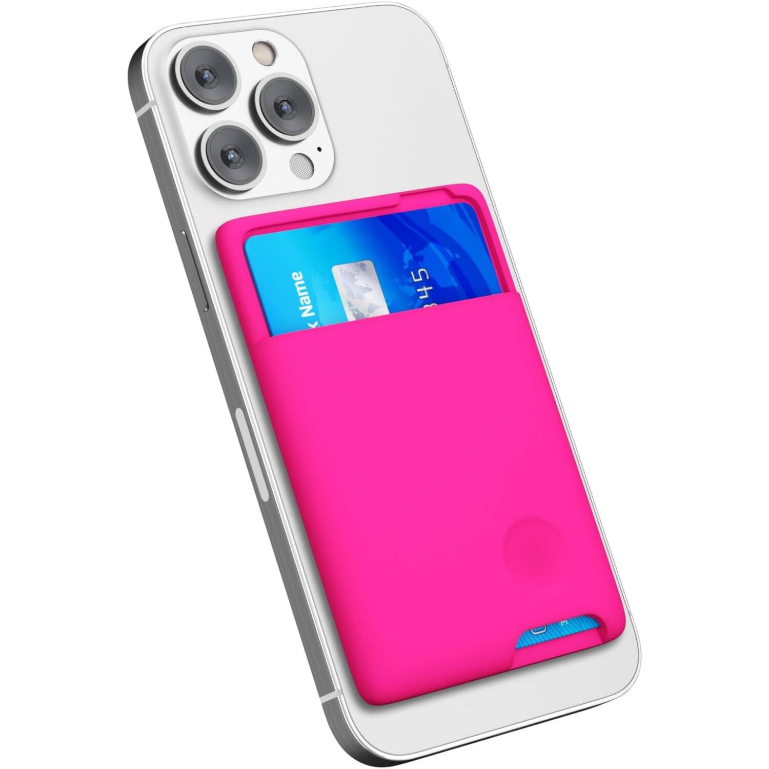 Front. Entronix - Entronix Silicone Card Holder for iPhone, Galaxy, and All Smartphones - Adhesive Wallet Back Pocket - Hot Pink.