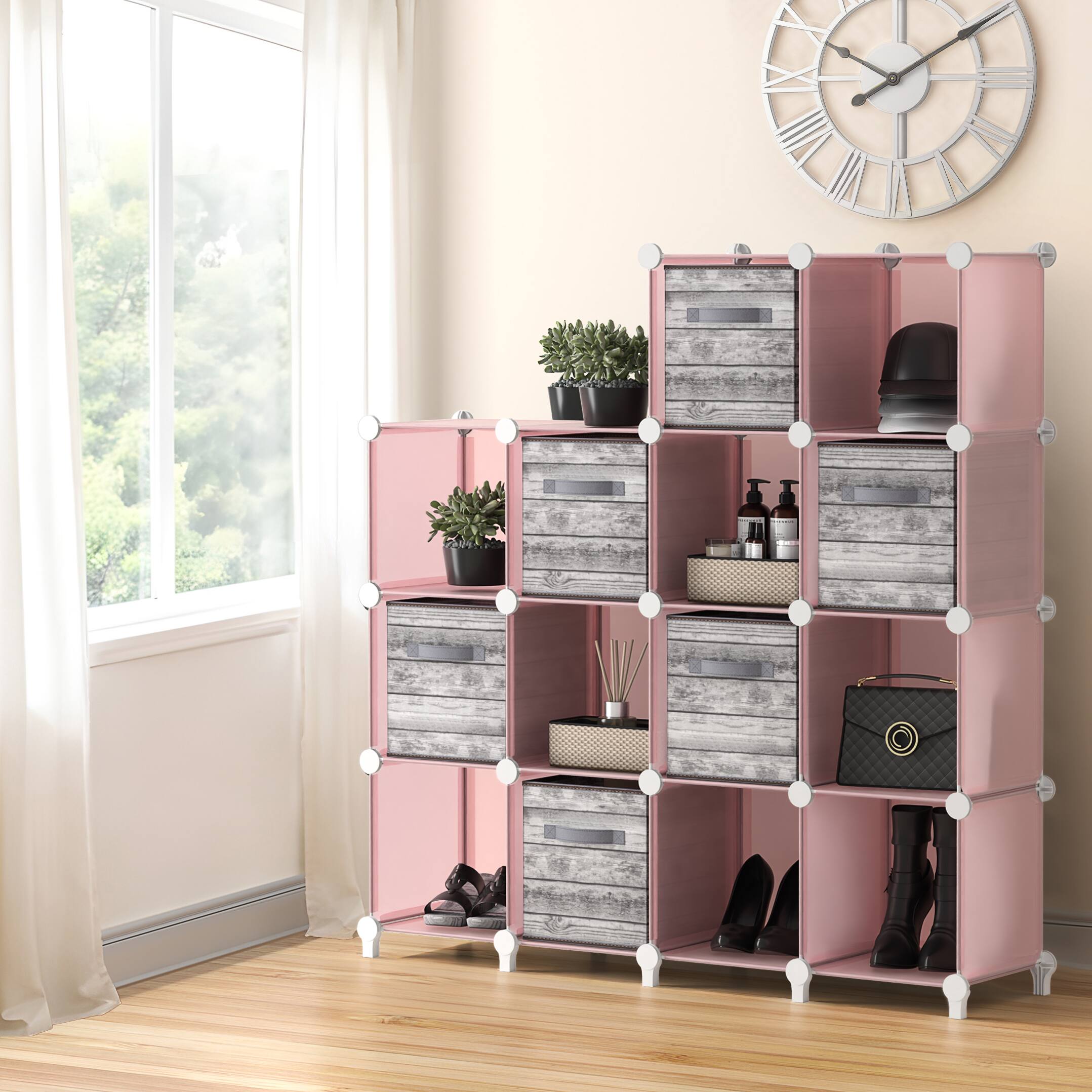 Left. Sorbus - Sorbus 14 Cube Storage Organizer –Waterproof Cubby Shelf - Closet, Toys, Books, Shoes, Décor –Bedroom, Living Room, Kids - Pink.