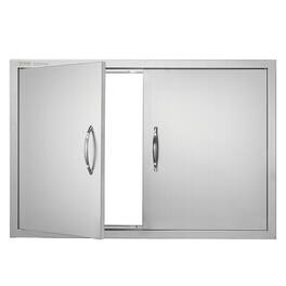 VEVOR - BBQ Access Door, 35W x 24H Inch Double Outdoor Kitchen Door, Stainless Steel Flush Mount Door, Wall Vertical Door - Silver