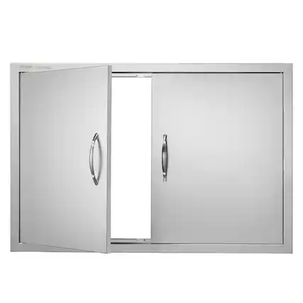 Front. VEVOR - BBQ Access Door, 35W x 24H Inch Double Outdoor Kitchen Door, Stainless Steel Flush Mount Door, Wall Vertical Door - Silver.
