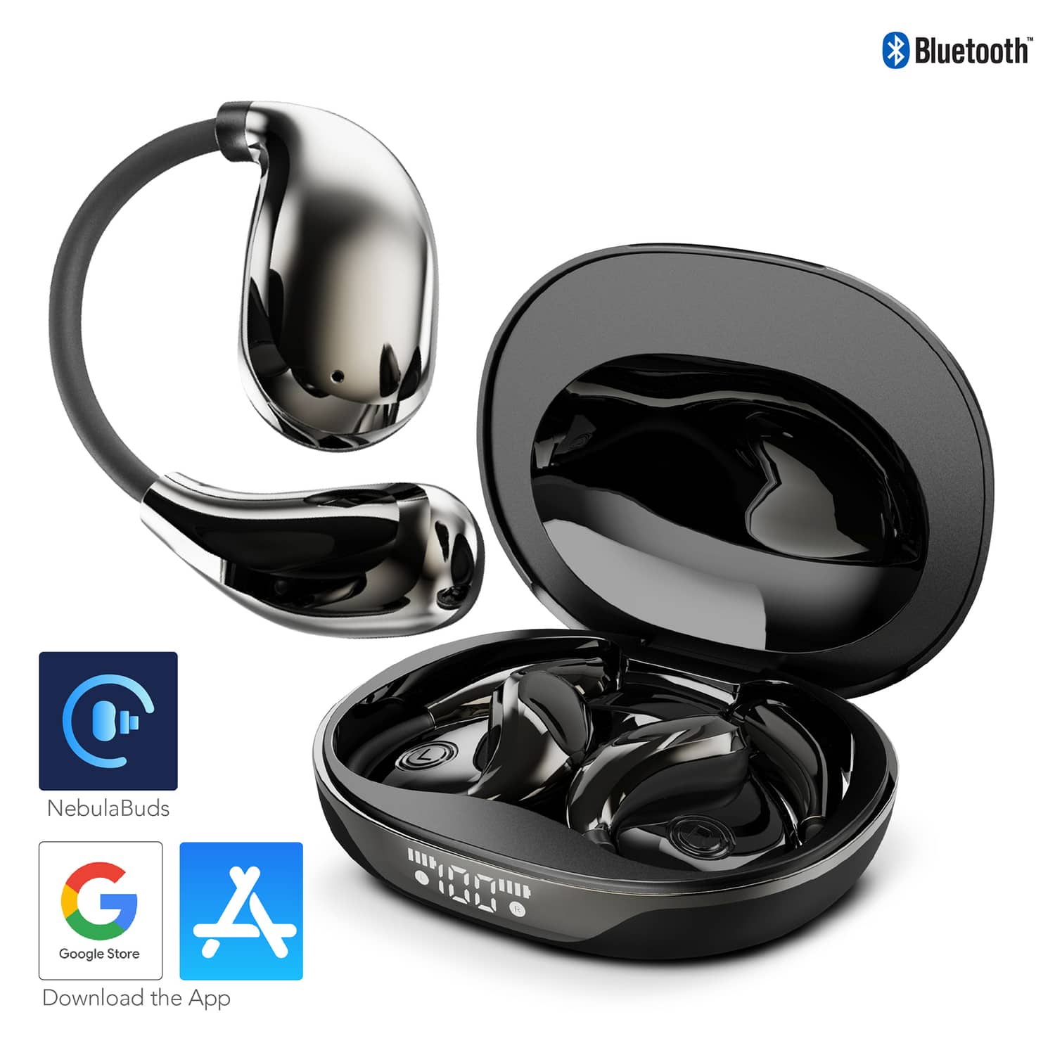 VTrans AI Earphone グレー RCA WAVE 88 AI Translator TWS Bluetooth Open Ear Earbuds, Mics, On