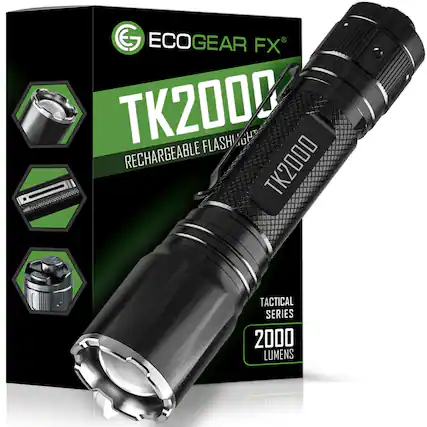 ECOGEAR FX TK2000 FLASHLIGHT RECHARGEABLE TK2000 TACTICAL SERIES 2000 LUMENS