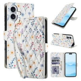 Dteck - Floral Wallet Case for Apple iPhone 17 with Card Slots Wrist Strap, Premium PU Leather Shockproof Protective Flip Cover - E