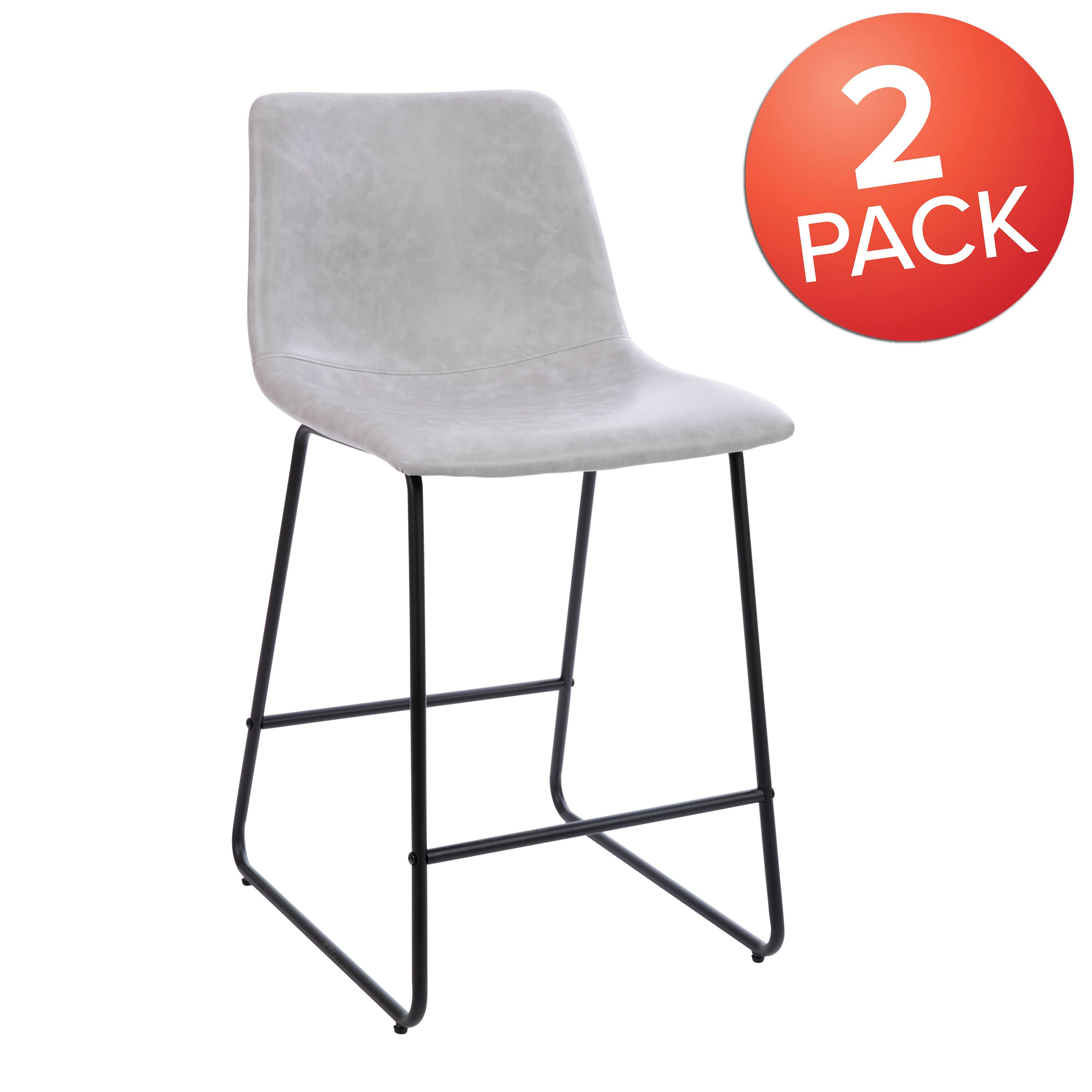 Alt View 2. Emma + Oliver - Set of 2 Kitchen Counter Height Stool - 24 Inch LeatherSoft Barstool - Light Gray.