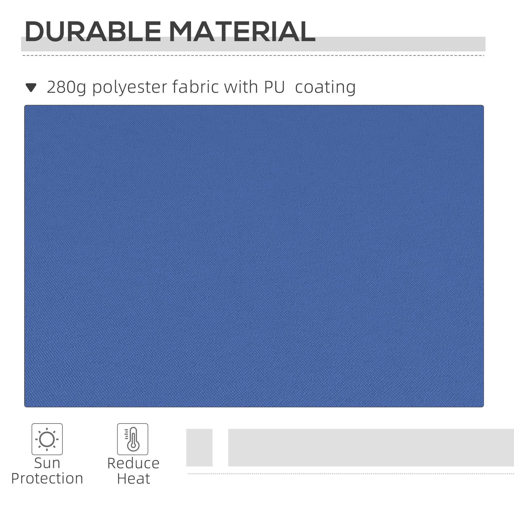 DURABLE MATERIAL
280g polyester fabric with PU coating
Sun Protection
Reduce Heat