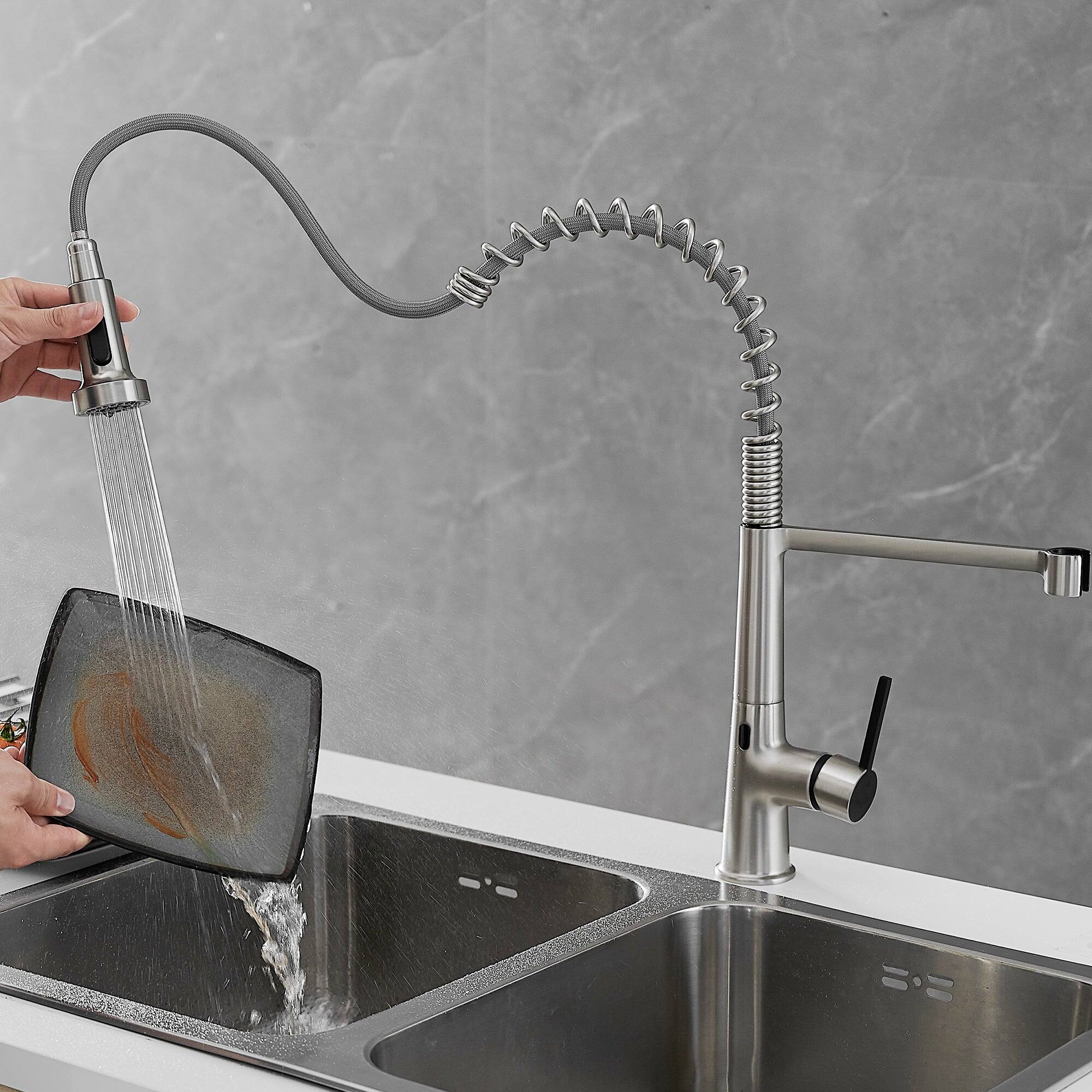 Alt View 4. Boyel Living - Brushed Nickel 2 Spray Patterns 1.8 GPM Single Handle Touchless Pull Down Sprayer Kitchen Faucet - Brushed Nickel.