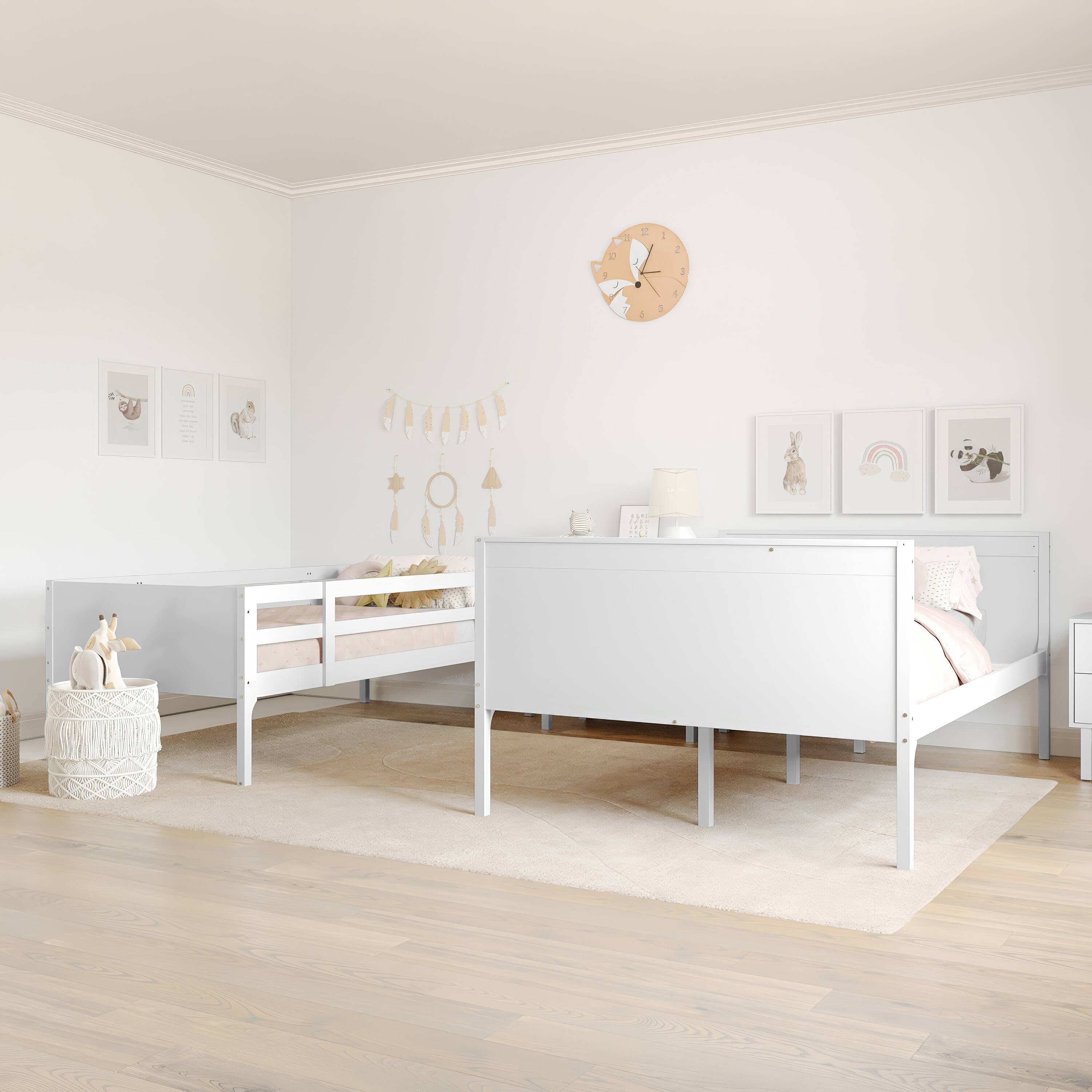 Alt View 2. Flash Furniture - Dallas Bunk Bed Twin Over Full, Convertible Slatted Solid Wood Bunk Bed Frame with Ladder for Kids, No Box Spring Needed - White.