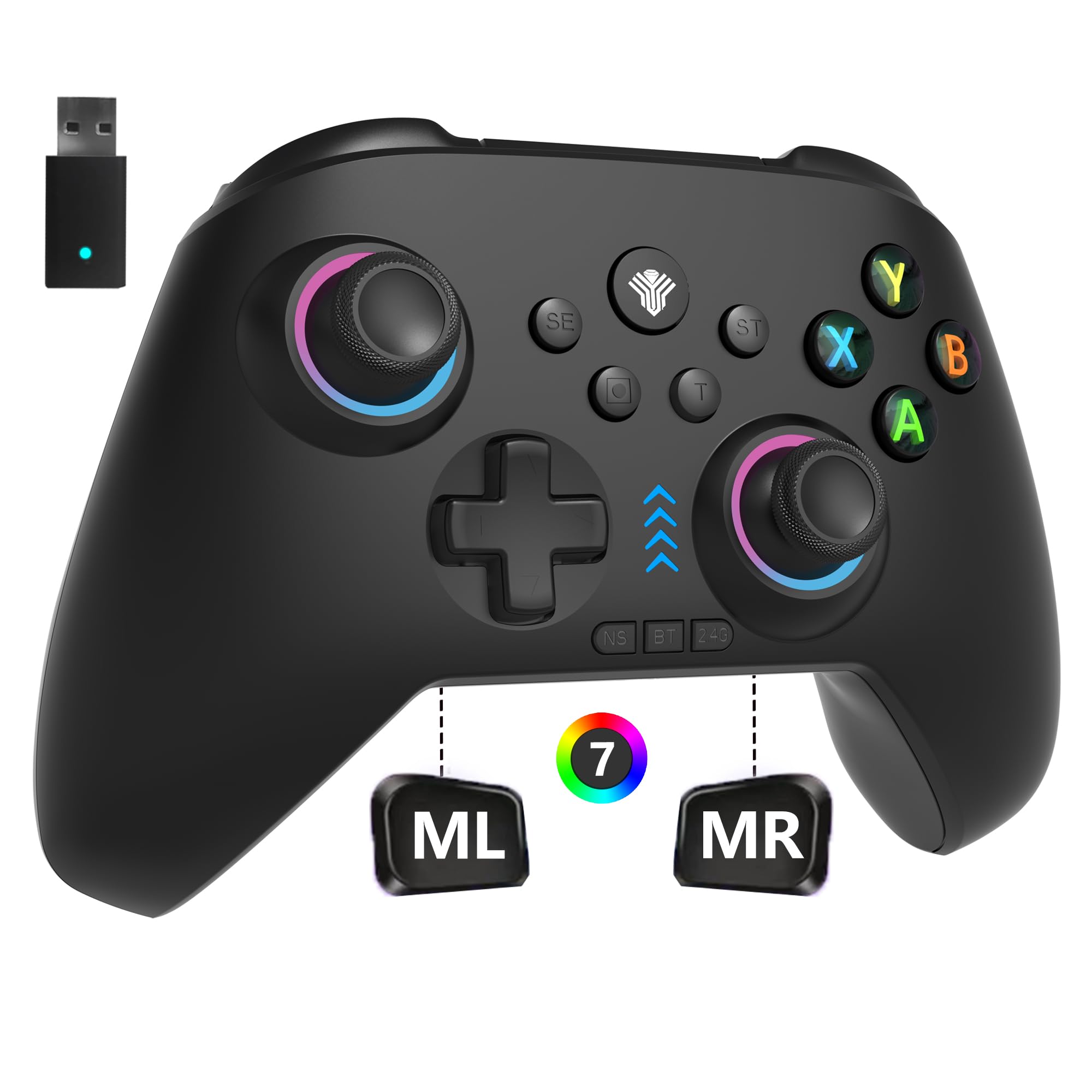 Front. Dazzling Pops - pc switch controller with rgb lighting programming keys hall joysticks hall triggers vibrations mode plug - BLACK.