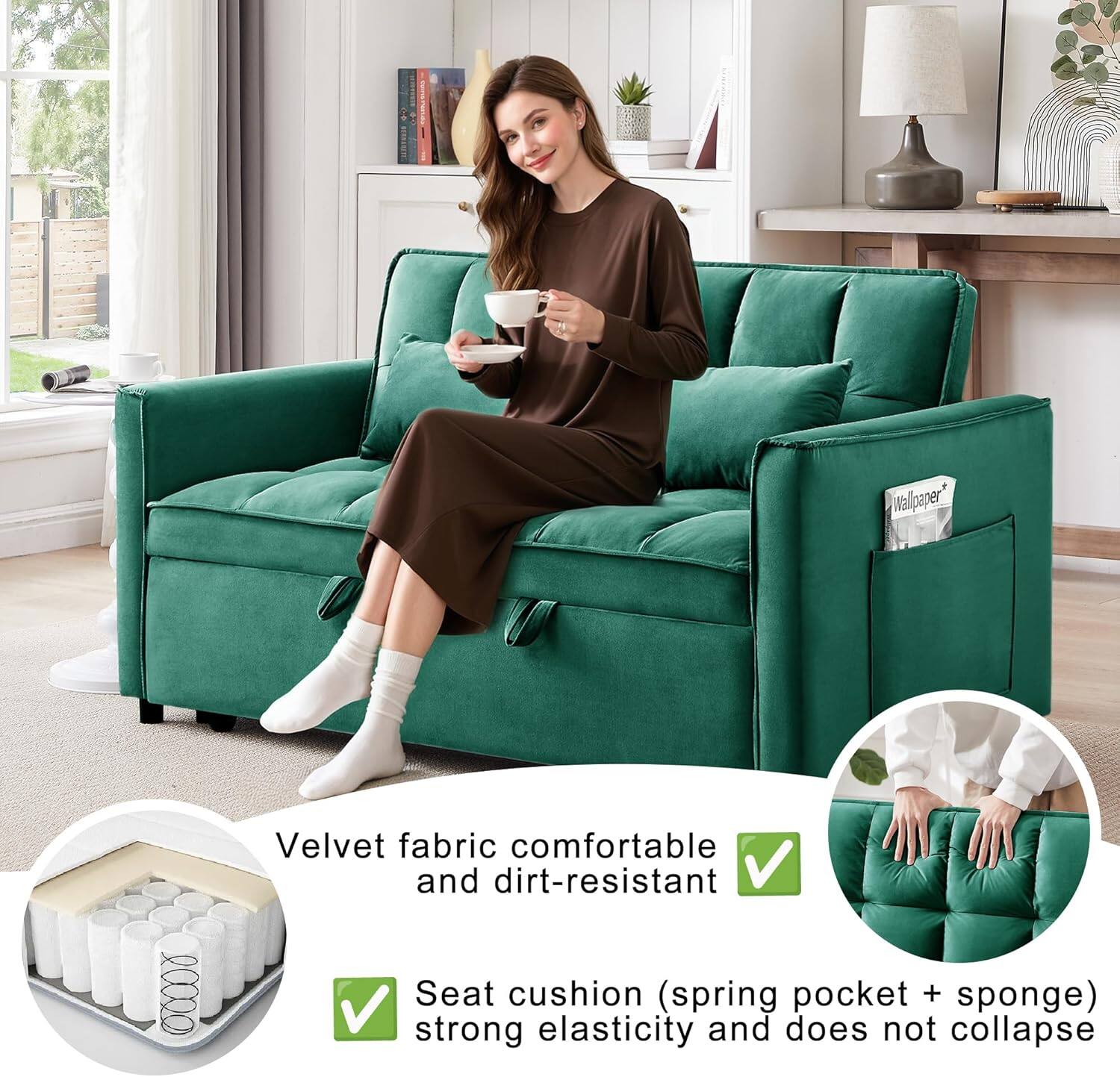 Wallpaper* 10000 Velvet fabric comfortable and dirt-resistant
Seat cushion (spring pocket + sponge) strong elasticity and does not collapse