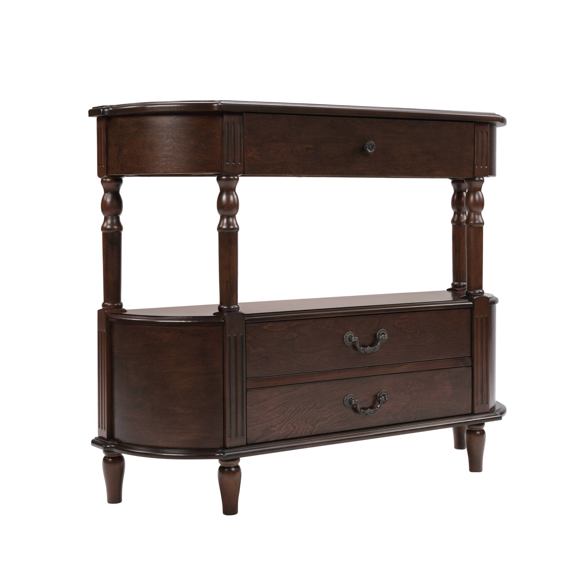 Alt View 9. GOODSILO - Retro Curved Wood Console Table with Drawers and Storage Shelf for Living Room and Hallway Entryway - Espresso.