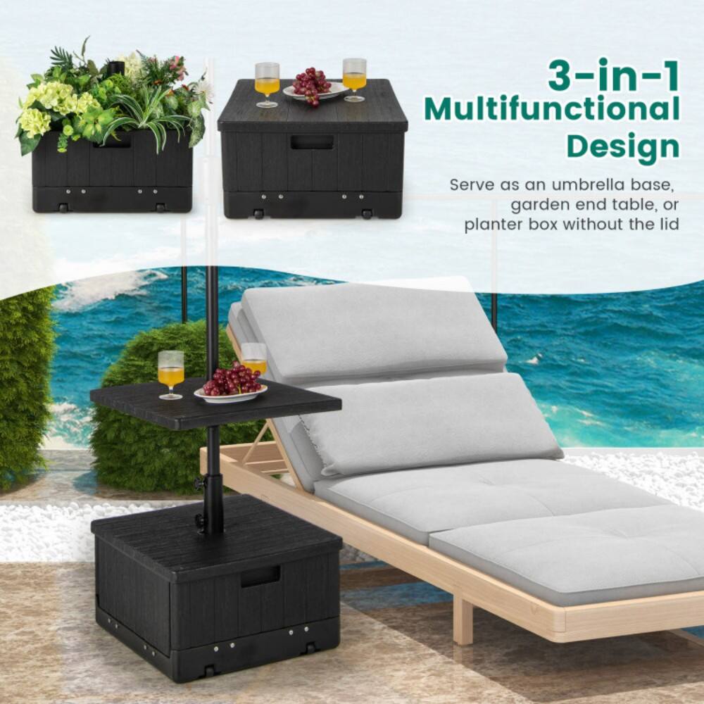 3-in-1 Multifunctional Design  
Serve as an umbrella base, garden end table, or planter box without the lid