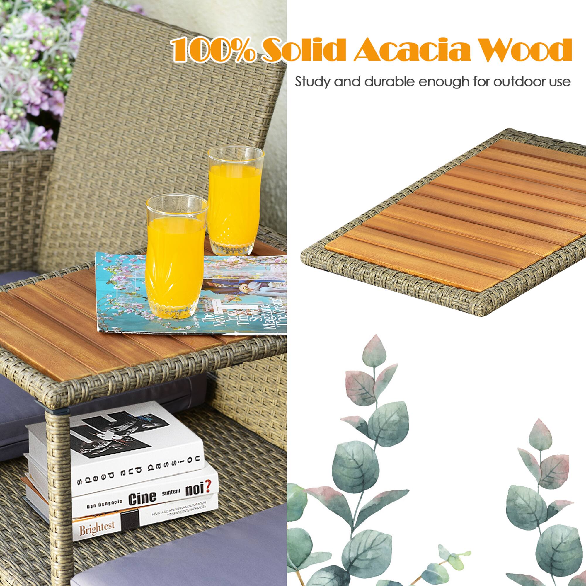 100% Solid Acacia Wood  
Study and durable enough for outdoor use  

Cine  
SunteN noi?  
Brightest