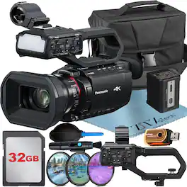 Bundle - Panasonic - HC-X2100 Camcorder UHD 4K + 32GB Card + Case + UV Filter ZeeTech - Black