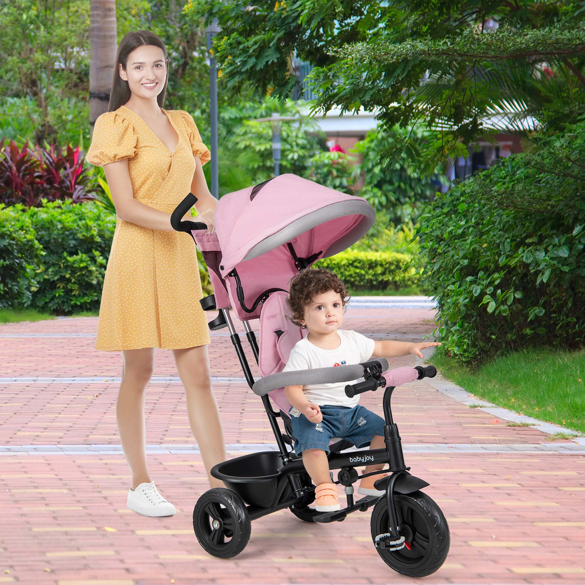 Alt View 1. Costway - Costway 4-in-1 Multifunctional Tricycle Kids Trike with Removable Canopy & Push Handle - Pink.