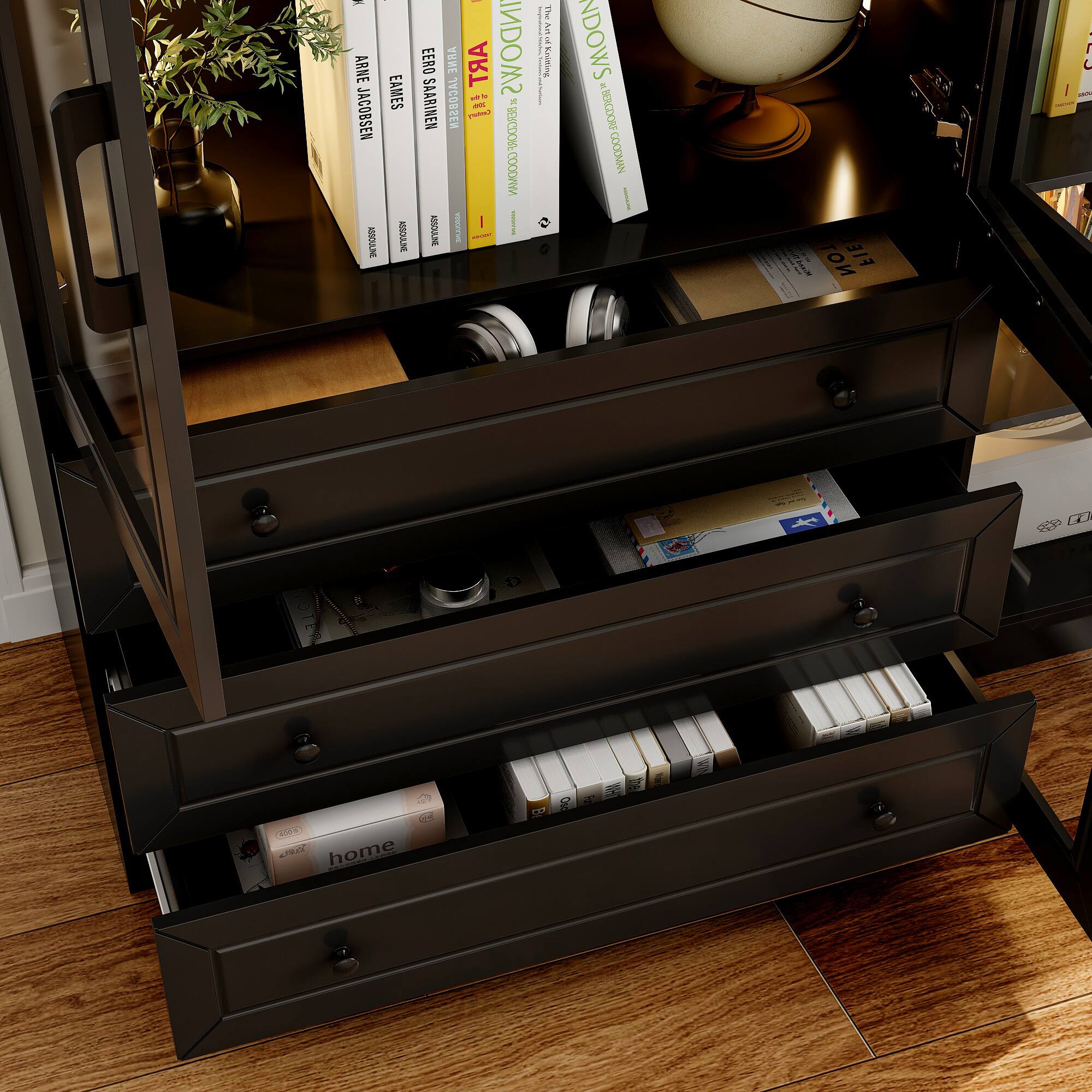 FUFU & GAGA FUFU&GAGA LED Lit Glass Door Storage Display Cabinet