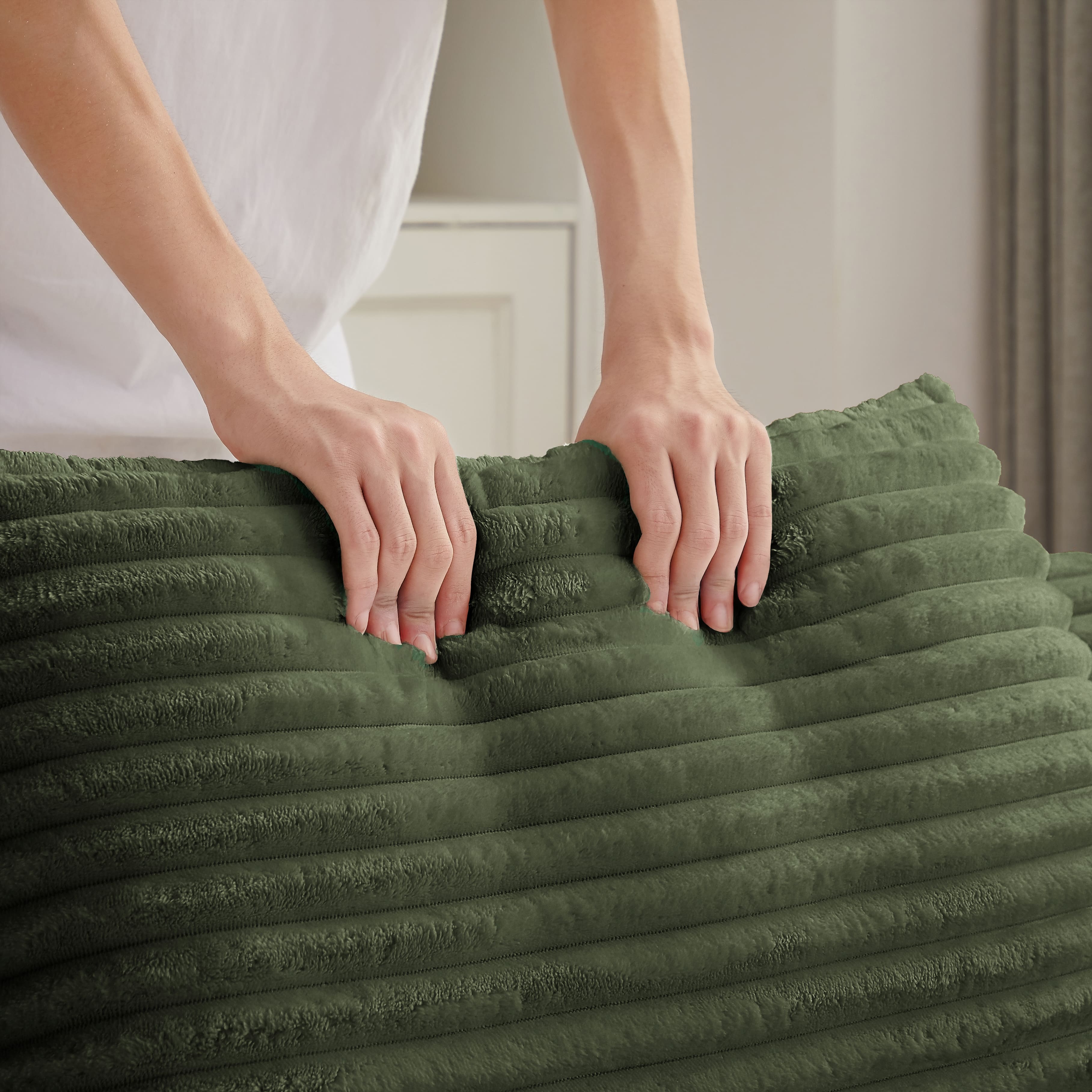 Alt View 2. Aukfa - Corduroy Sleeper Sofa & Lounge Chair - No Assembly, Deep Seat, Armrests, 2 Pillows | Upholstered Chaise, Indoor Comfort - Light Green.