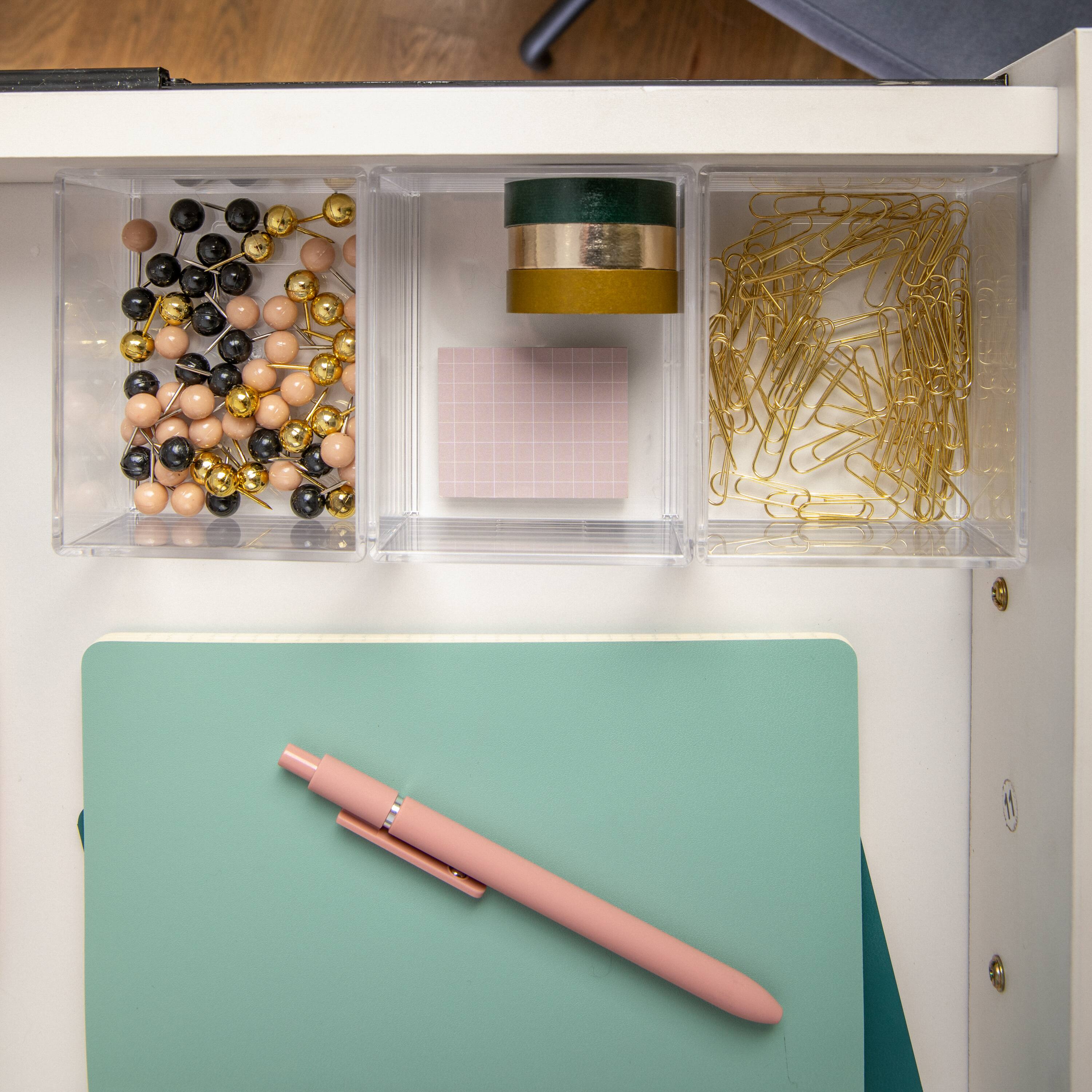 Alt View 14. Martha Stewart - Brody Set of 3 Clear Plastic Stackable Desktop Storage Organizer Trays - 3" x 3.75" - Clear.