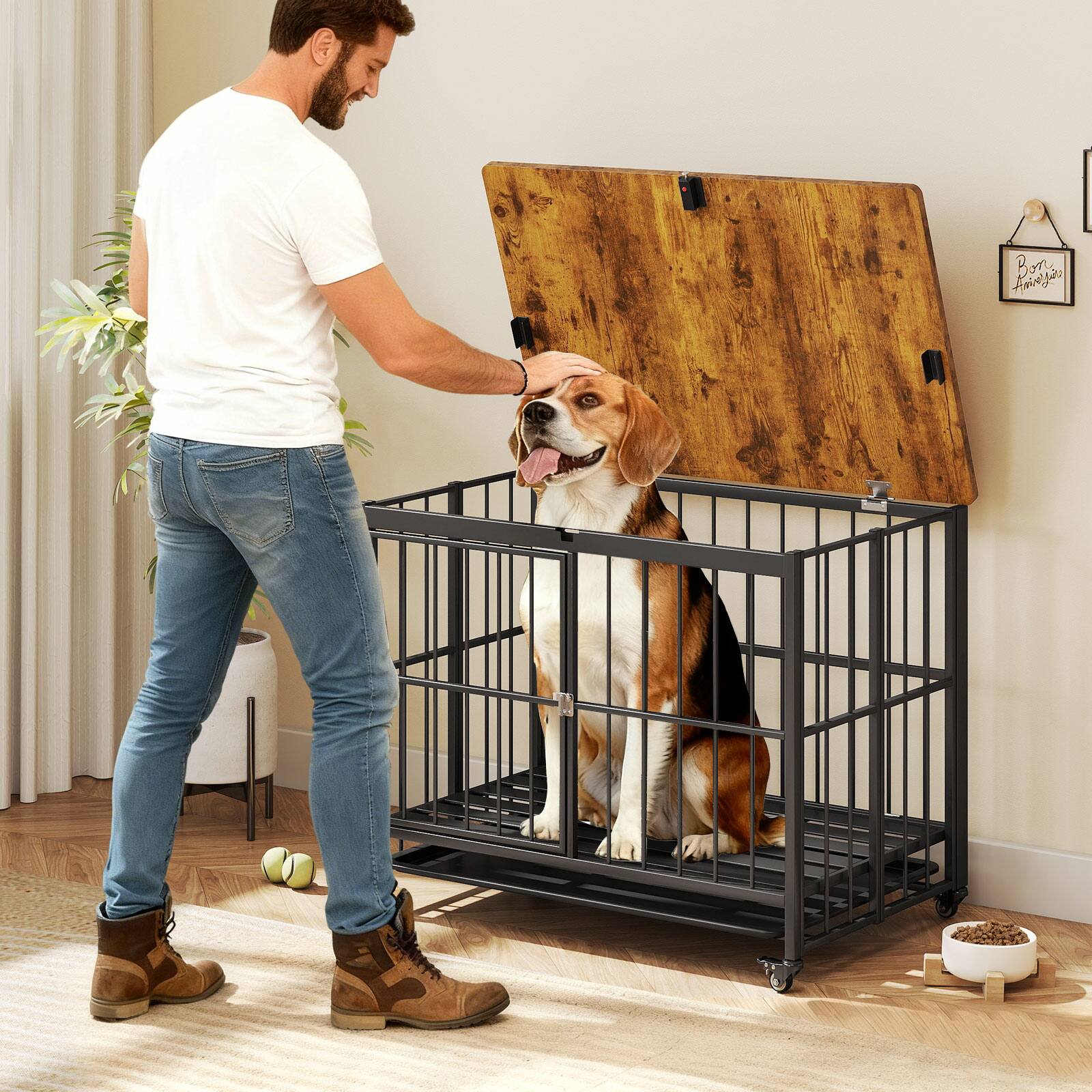 Alt View 1. Gymax - Gymax Foldable Dog Crate Furniture w/Removable Tray Lockable Door Lockable Wheels.