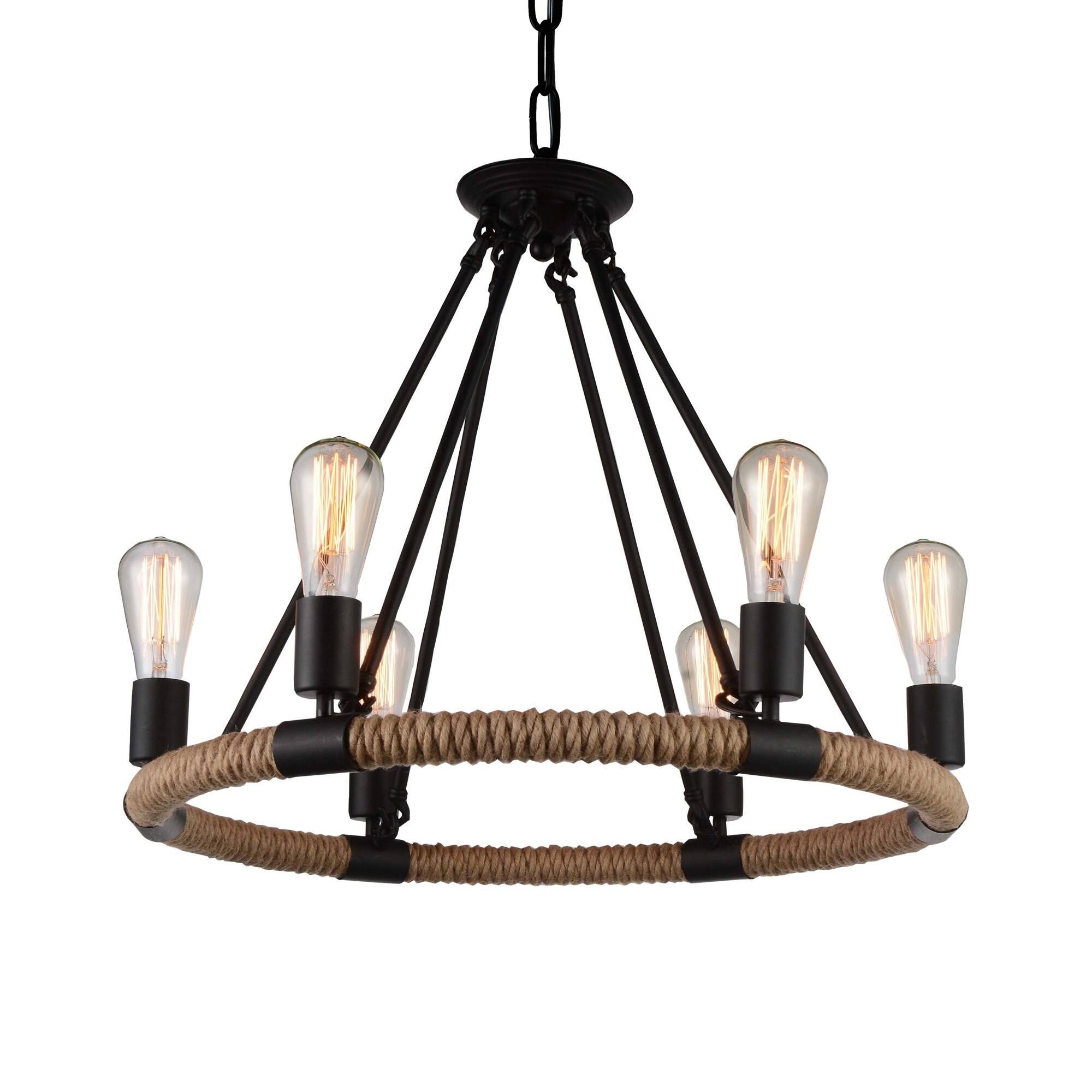 Angle. CWI Lighting - Ganges 6 Light Up Chandelier With Black Finish - Black.