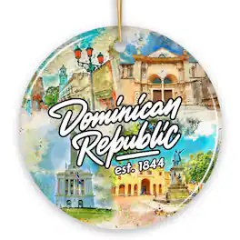 OrnamentallyYou - Illustrated Tropical Dominican Republic Ceramic Ornament Caribbean Souvenir and Christmas Gift - Multi-colored