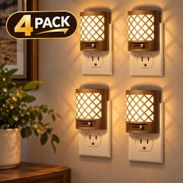 Jandcase - 4-Pack 1W Plug-in Night Light, 3000K Warm Glow with Slide Dimmer 0-100%, Dusk-to-Dawn Sensor - Brown