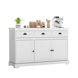 Gymax - Modern Buffet Sideboard 53.5'' Storage Cabinet w/ 3 Drawers 3 Doors - White