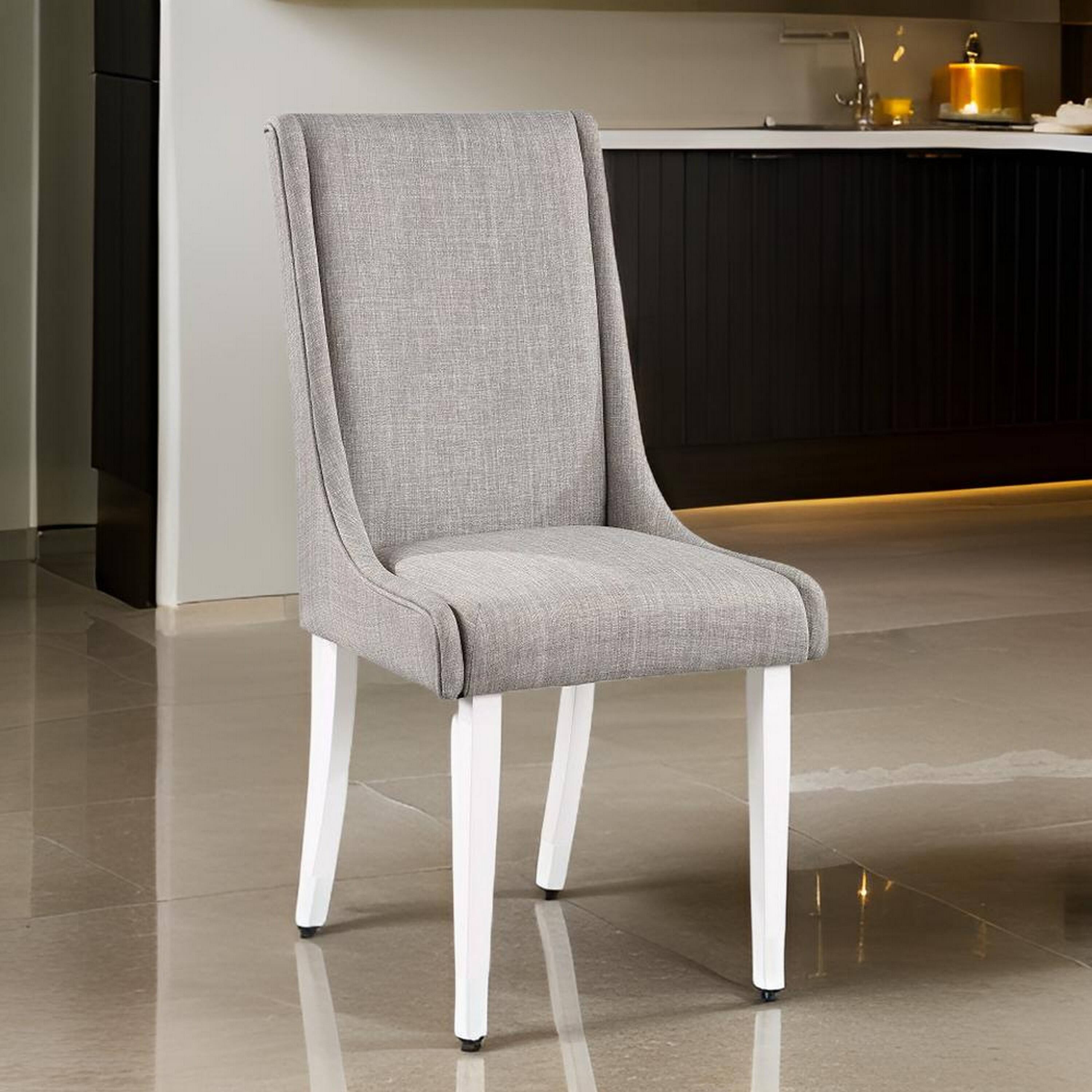 Alt View 5. Manhattan Lane - Joyce 25 Inch Side Dining Chair Set of 2, Wingback, Gray Linen, White Wood - Gray, White.
