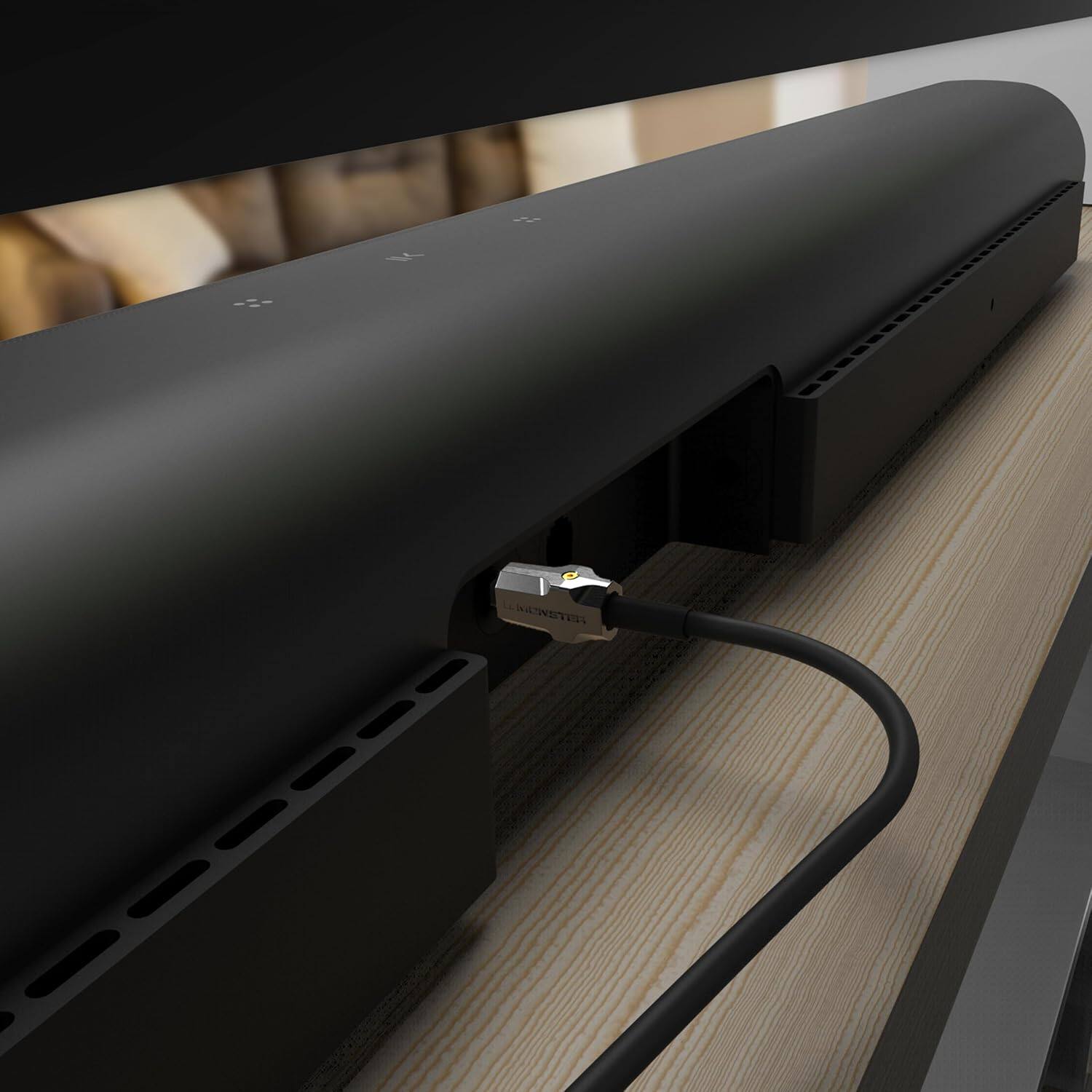 Alt View 5. Monster - Monster M-Series 1000 Fiber Optical Audio Toslink Cable, Sound Bar Optical Audio Cable with Gold Connectors, 5ft - Black.