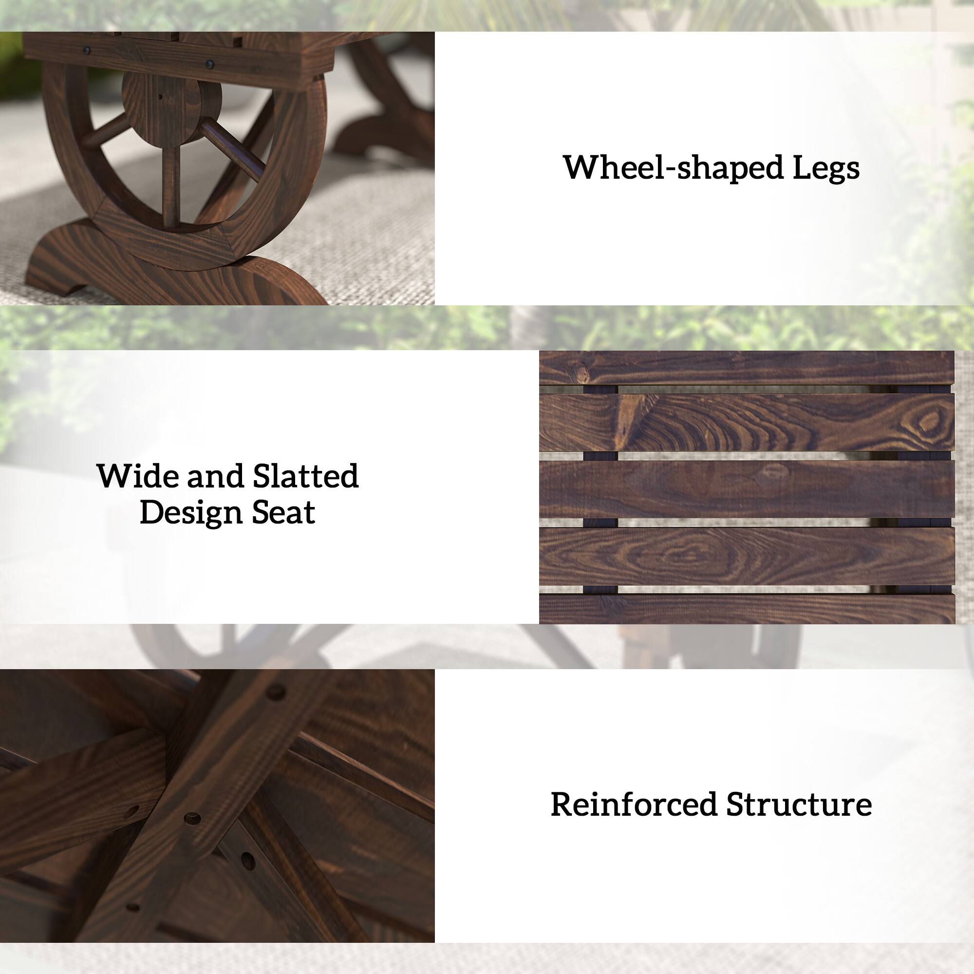Wheel-shaped Legs

Wide and Slatted Design Seat

Reinforced Structure