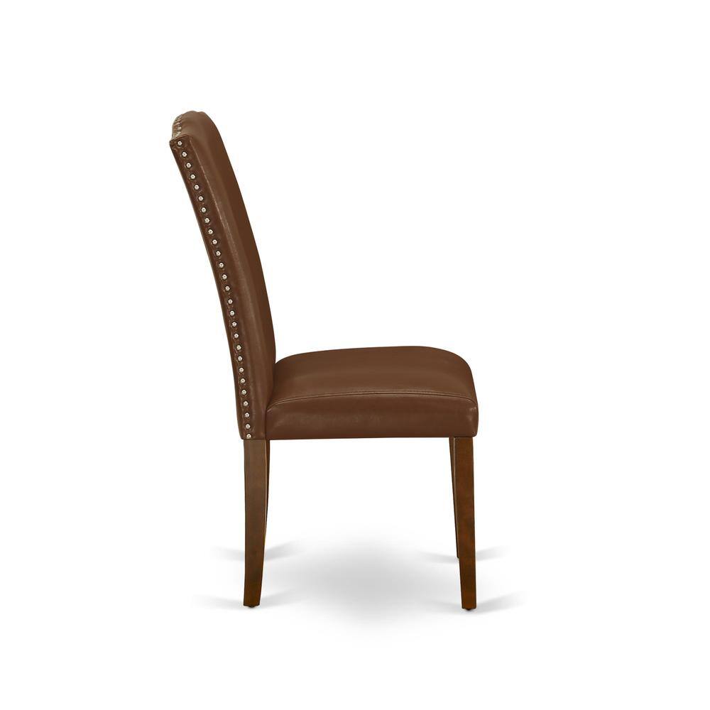 Angle. East West Furniture - AMEN3-MAH-66 3 Piece DINETTE SET - 1 Wooden Dining Table and 2 Brown Upholstered Chairs - Mahogany Finish - Mahogany.