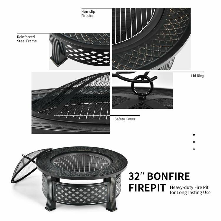 Non-slip Fireside Reinforced Steel Frame Lid Ring Safety Cover  
32" BONFIRE FIREPIT  
Heavy-duty Fire Pit for Long-lasting Use