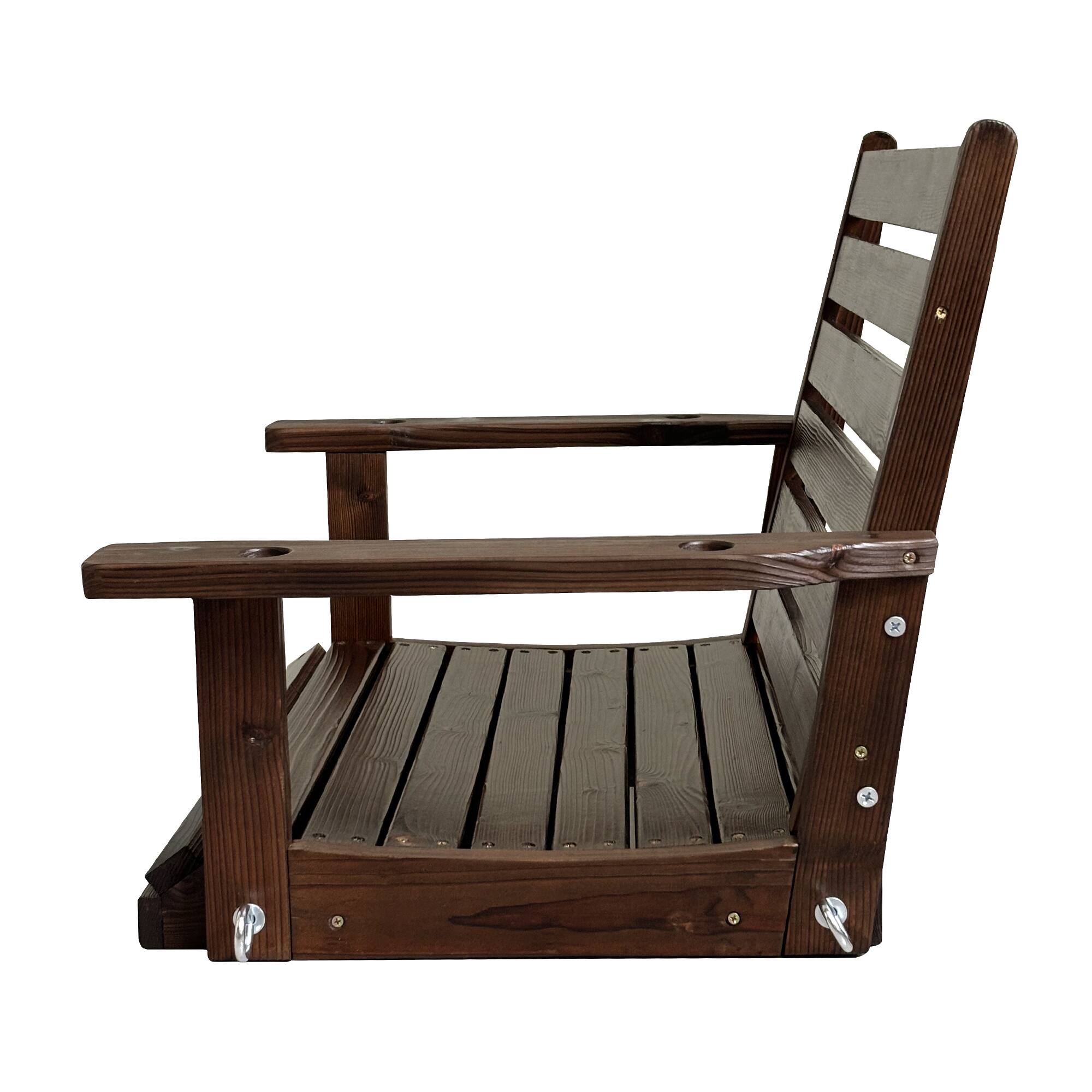 Alt View 4. Fortune Candy - Solid Fir Wood Porch Swing, 1-Person Patio Swing Seat for Outdoor Garden, Deep Brown - Deep Broen.
